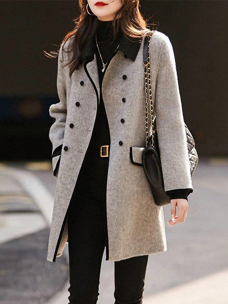 Winter Clothing On Sale Women'S - เสื้อโค้ทและแจ็คเก็ตผู้หญิงลดราคา เสื้อผ้าผู้หญิงสำหรับฤดูใบไม้ร่วงและฤดูหนาว เสื้อโค้ทขนสัตว์สำหรับผู้หญิง สีตัดกัน เสื้อคลุมผู้หญิงสุดหรู
