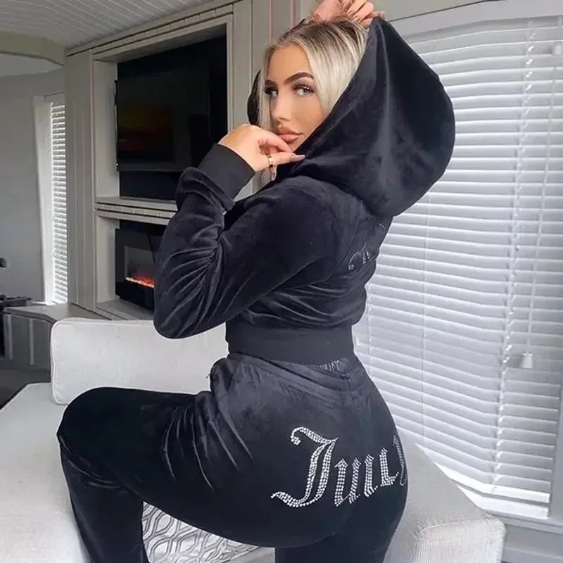 Winter Clothing Equipment - 2025 ใหม่ฤดูหนาว Juicy Coutoure ผู้หญิงกํามะหยี่เพชรแขนยาวกางเกง Hoodie