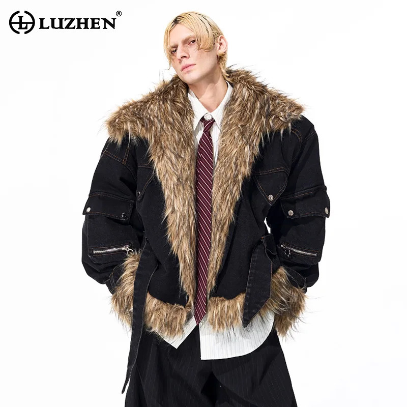 Winter Clothing Clearance - เสื้อโค้ทพาร์กาฤดูหนาว LUZHEN แฟชั่นดีไซน์ต่อผ้าขนสัตว์เทียมแบบหนา อุ่นสบายสำหรับผู้ชาย รุ่นใหม่ปี 2025