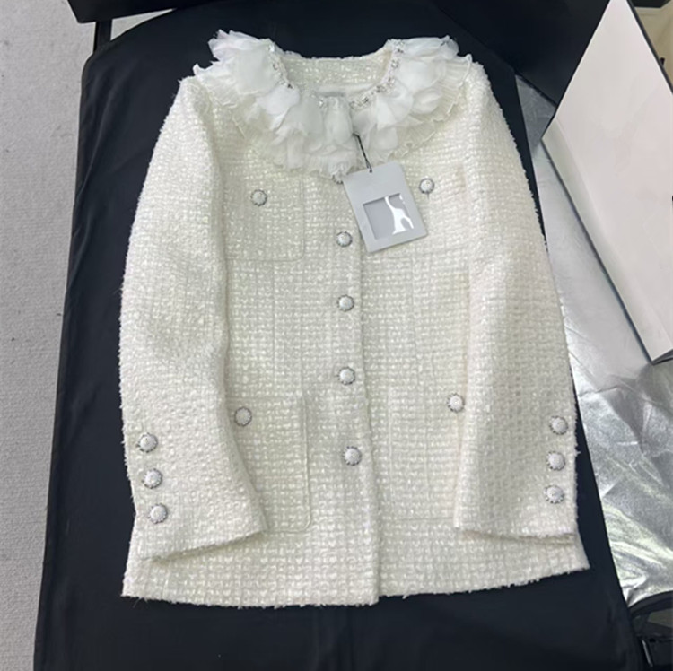 Winter Clothing Line - เสื้อโค้ทผ้าทวีดทรงกระโปรง แขนยาว คอทรงกลม ติดกระดุมแถวเดียว ลายดอกไม้ สำหรับผู้หญิงสไตล์ยุโรปและอเมริกา