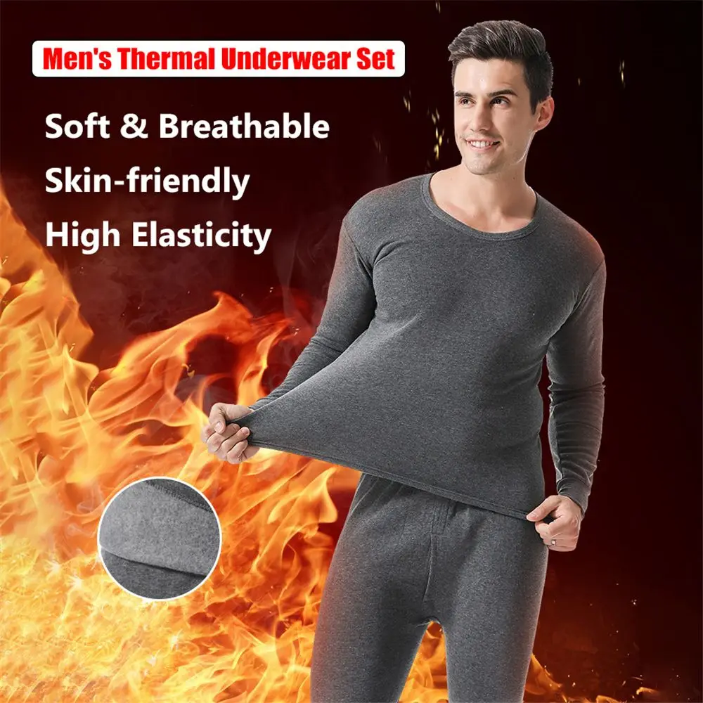 Winter Clothing Line - ฤดูหนาวผู้ชายชุดชั้นในชุดผ้าฝ้ายนุ่มขนแกะเรียงราย WARM แผง Long Johns Top