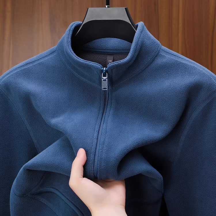 Winter Clothing Line - เสื้อฮู้ดซิปผู้ชาย คอตั้งหนา บุขนแกะ เสื้อแจ็คเก็ตคาร์ดิแกน สำหรับฤดูใบไม้ร่วงและฤดูหนาว เสื้อคลุมกันหนาว