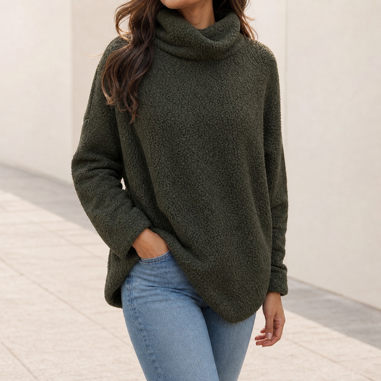 Winter Clothing On Sale Women'S - เสื้อสเวตเชิ้ตคอเต่าสำหรับผู้หญิง ทรงโอเวอร์ไซส์ หนา สีพื้น ความยาวระดับสะโพก เสื้อผ้าฤดูหนาวสำหรับผู้หญิง