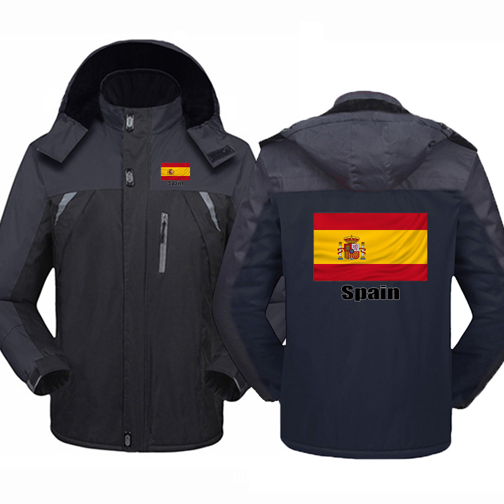Winter Clothing In Spanish - 2026 ทีมฟุตบอลฤดูใบไม้ร่วงและฤดูหนาวผู้ชายพิมพ์โลโก้ธงชาติสเปนเสื้อผ้าปีนเขาฤดูหนาวเสื้อแจ็คเก็ตเสื้อฮู้ด