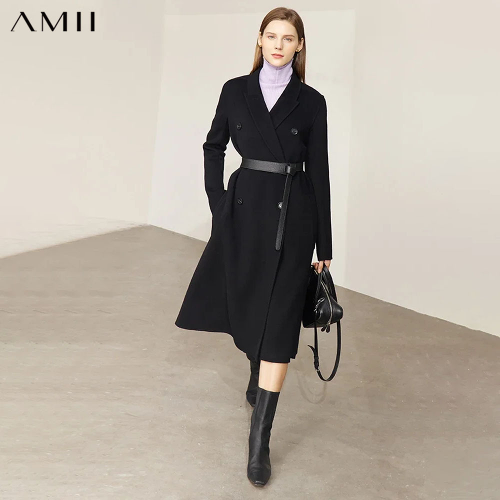 Winter Clothing In French - เสื้อโค้ทขนสัตว์ 100% สไตล์มินิมอล AMII สำหรับผู้หญิง ฤดูหนาว