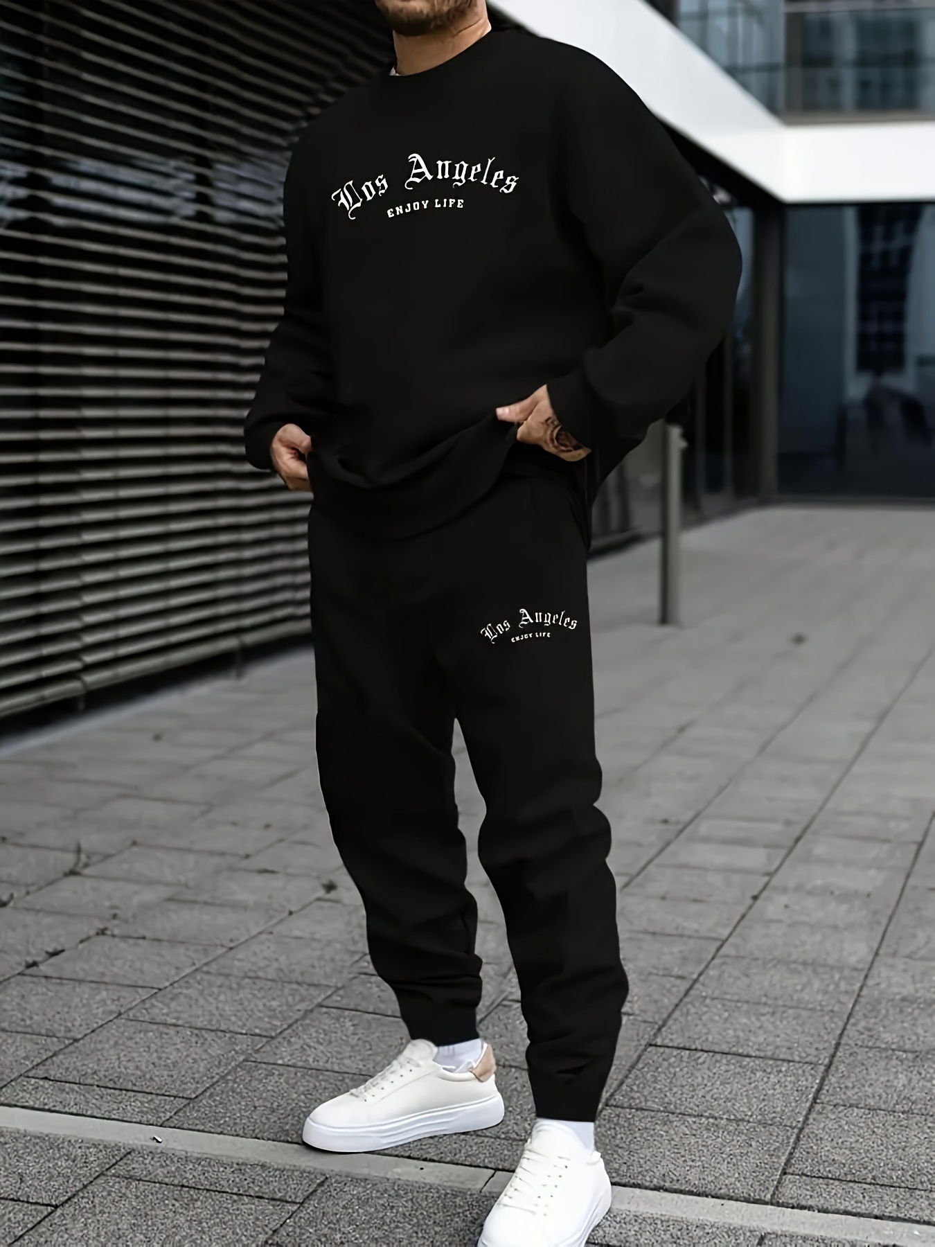 Winter Clothing Affordable - ชุดกีฬาผู้ชาย: เสื้อคอกลมแขนยาวใส่สบายและกางเกงจ็อกกิ้ง เสื้อผ้าผู้ชาย ชุดกีฬาราคาประหยัด