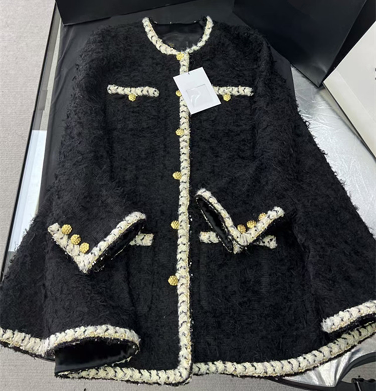 Winter Clothing Line - เสื้อโค้ททวีดทรงเคปแบบกระดุมแถวเดียวสีดำ สไตล์ยุโรปและอเมริกา สำหรับผู้หญิง คอลเลคชั่นใหม่ ฤดูหนาว 2025