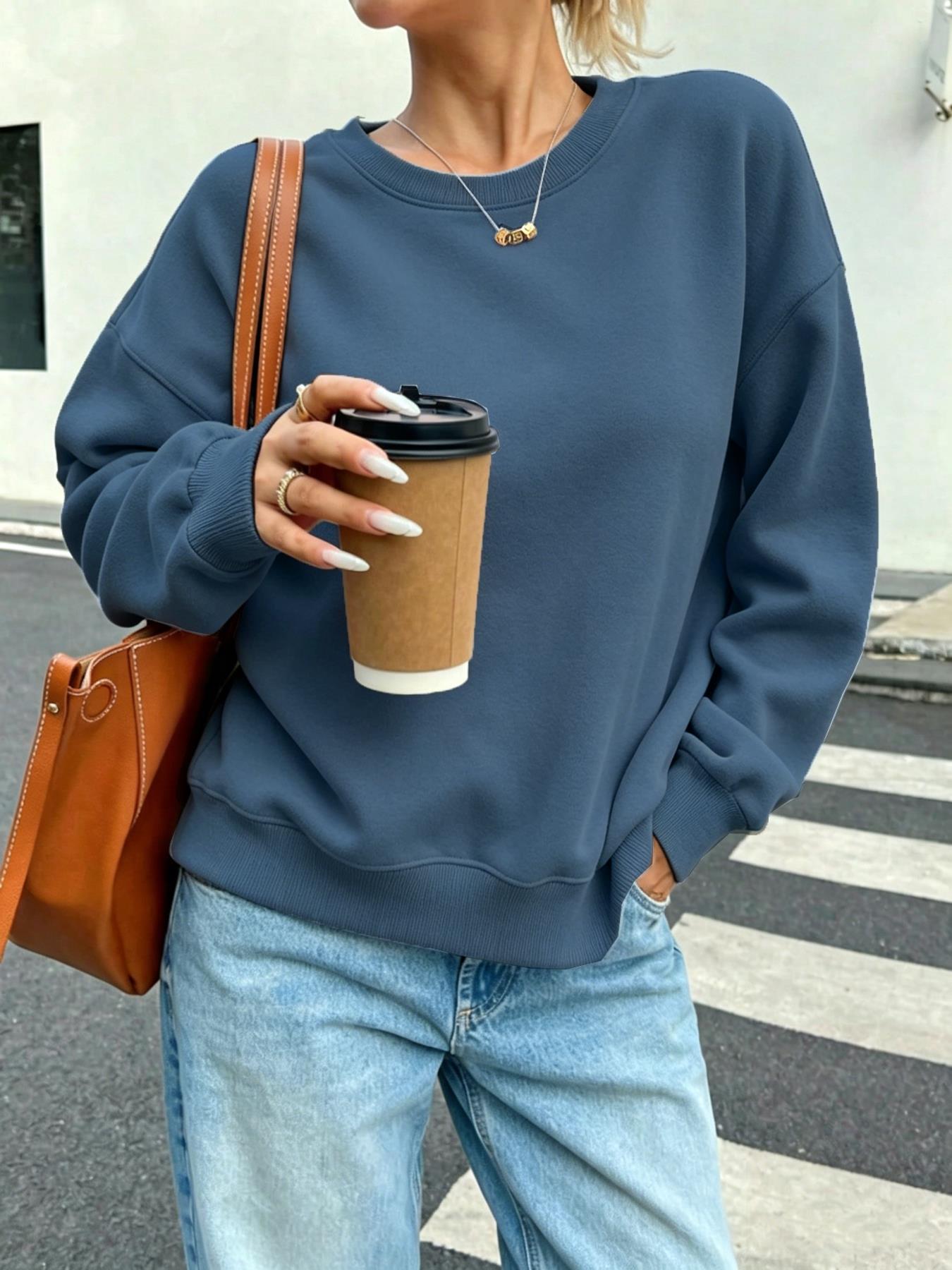 Winter Clothing On Sale Women'S - เสื้อสเวตเชิ้ตลำลองผู้หญิง คอกลม สไตล์สตรีท ลดราคา เสื้อผ้ากีฬา แขนยาวทรงหลวม