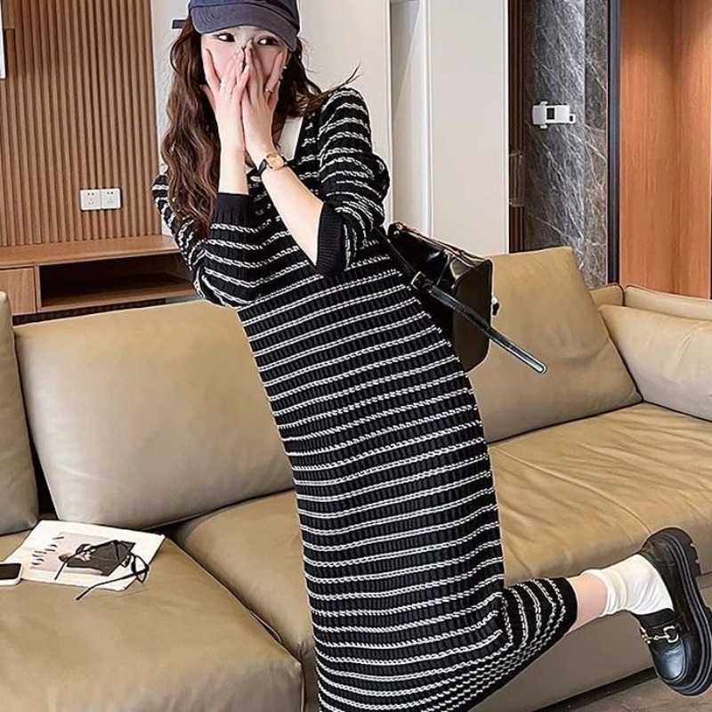 เดรสไหมพรมลายทางสีแอปริคอตสำหร - Winter Clothing On Sale Women'S บทวิจารณ์และราคา