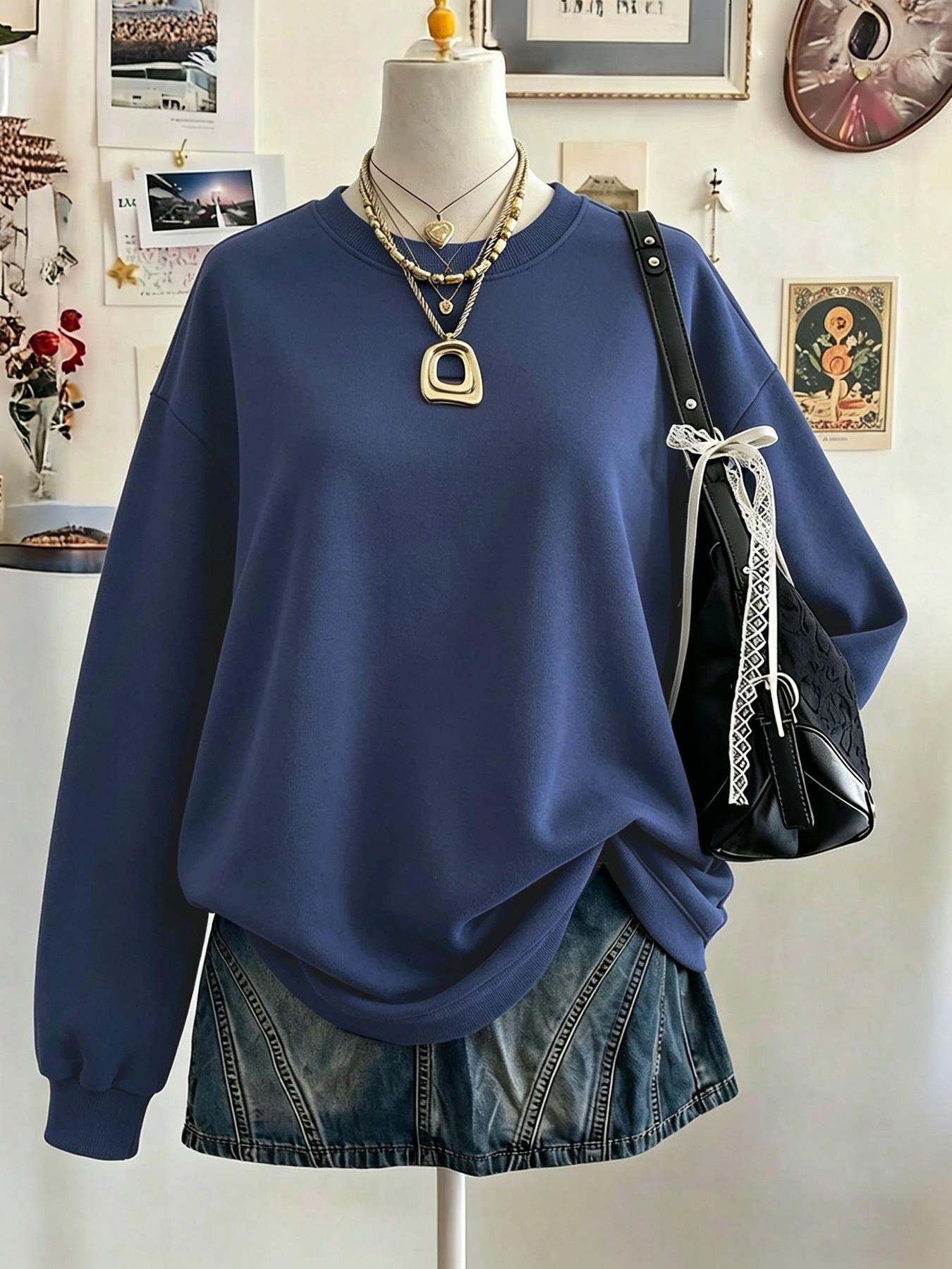 เสื้อสเวตเชิ้ตสีดำคอกลมลำลองสำ - Winter Clothing On Sale Women'S บทวิจารณ์และราคา